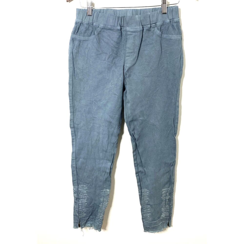 Umgee USA Distressed Denim Pull-On Jeggings Ankle Zip Stretch Cotton Blend Sz XL